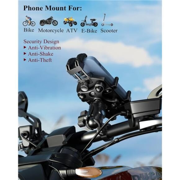 Motorcycle Phone Holder with Vibration Dampener & High-Speed Secure Lock - Picture 2 of 7